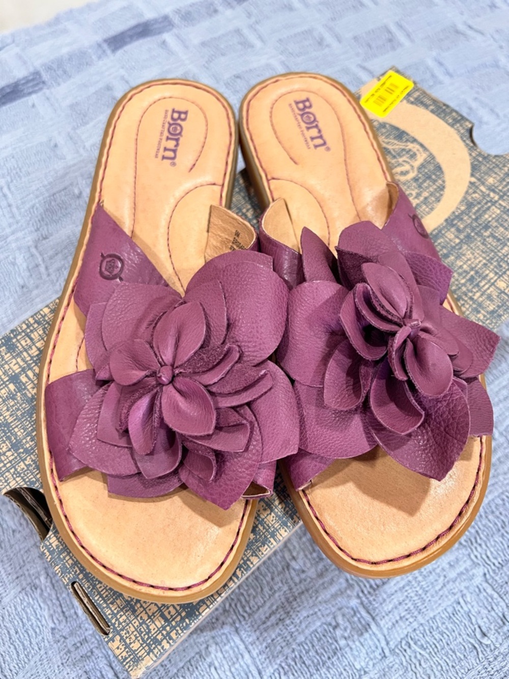 Born Women's Plum Floral Leather Slide Sandals.